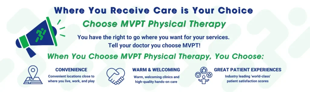 Logo of MVPT with a tagline promoting where you receive care is your choice.